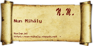 Nun Mihály névjegykártya